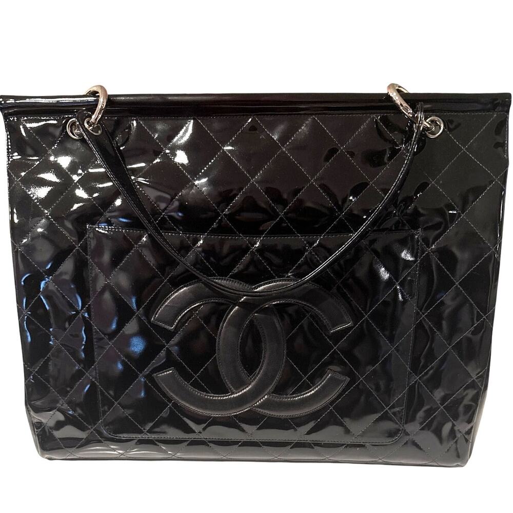 1996 Vintage Chanel Quilted Patent Leather Shopping Tote - Picture 3 of 13